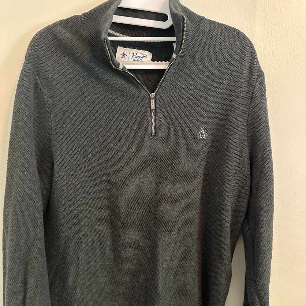 Original Penguin Gray Zip Up Sweater Classic Knit